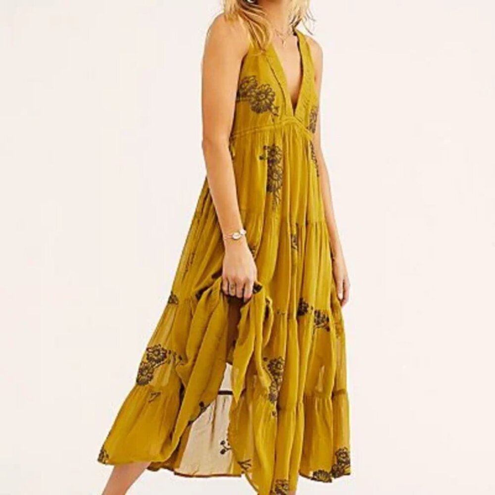 Free People Run Away With Me Floral Embroidered Midi Dress Small